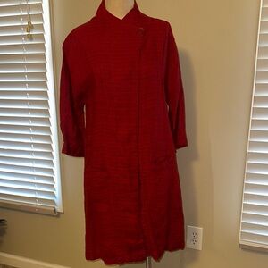 Flax Red Knee-Length Open Front Cardigan